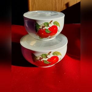 Gracie China Glass Bowls With Lids. Cherry Design